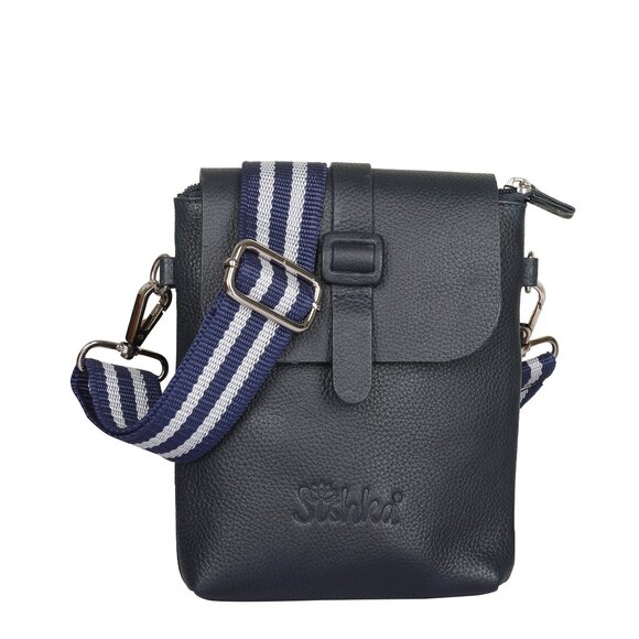 Leather Messenger Bag for Men & Women –Blue Crossbody Shoulder Bag, Side Sling - Picture 1 of 10